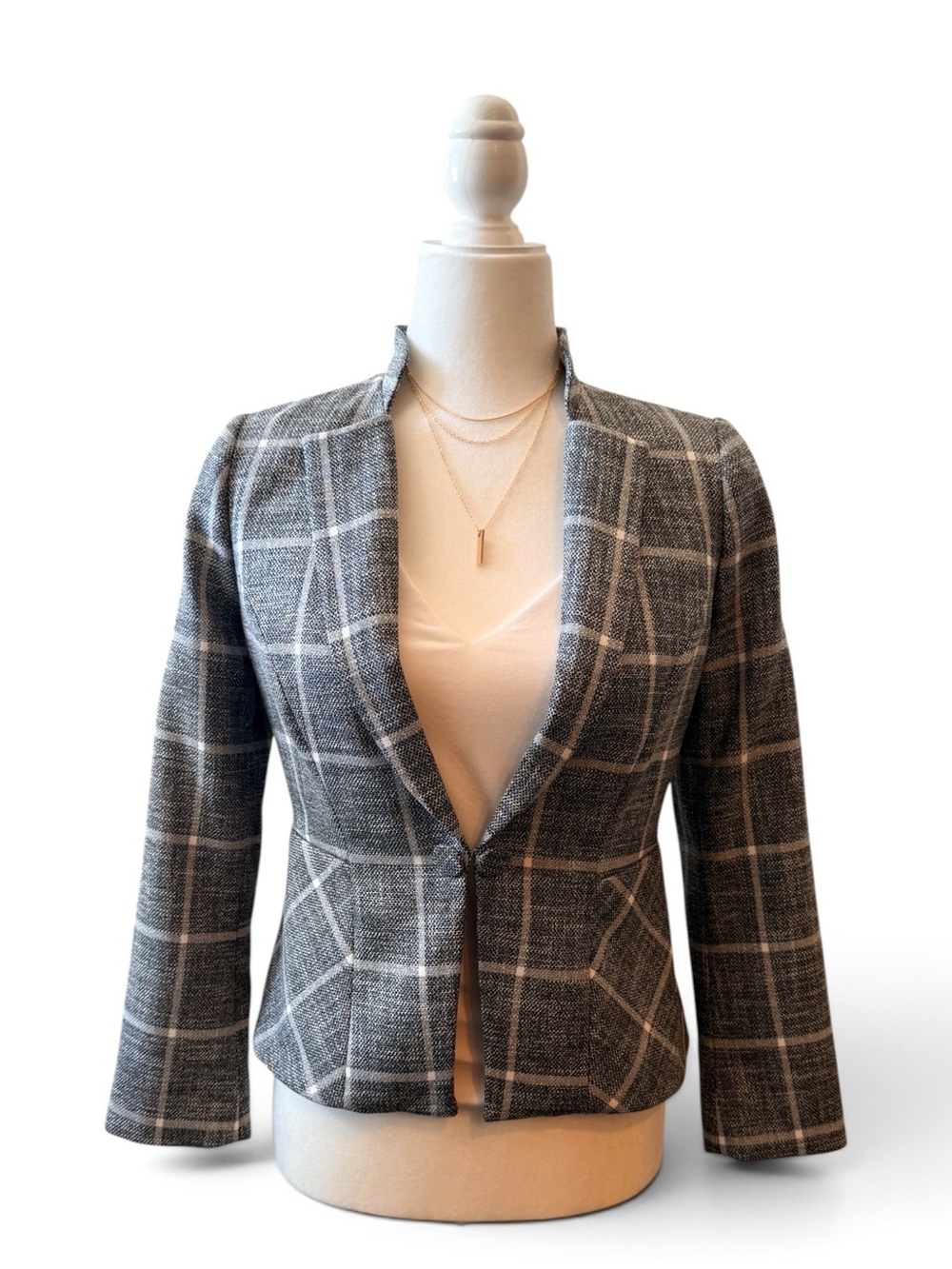 White House Black Market Gray Plaid Blazer Jacket